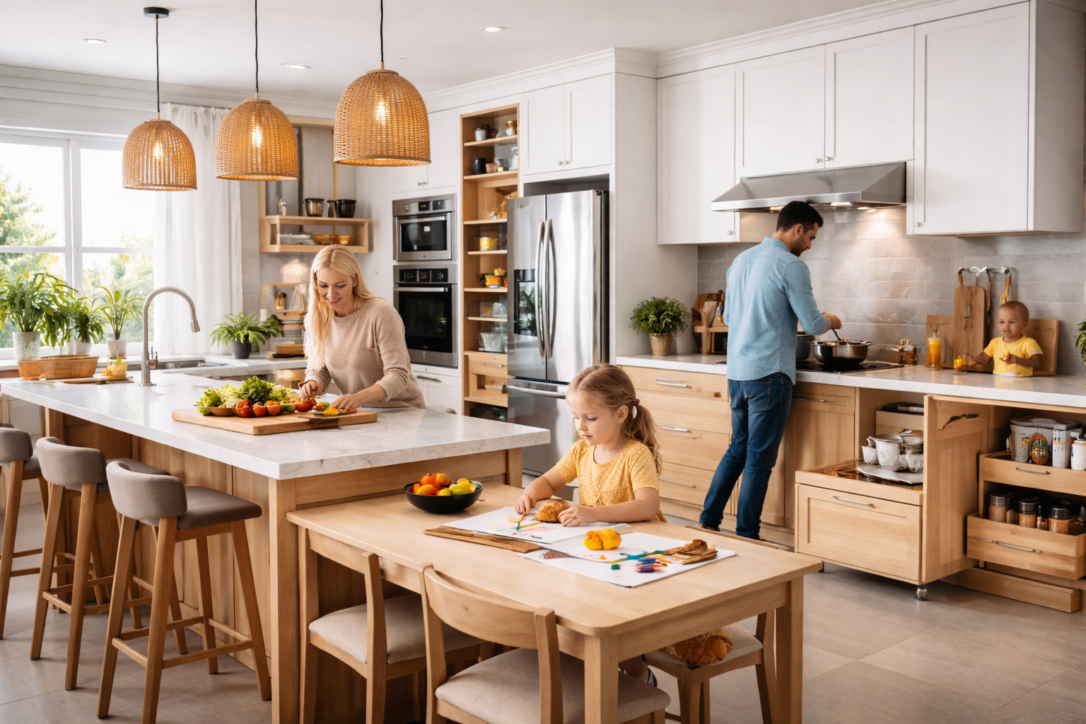 Kuchnie na wymiar dla rodziny – projektowanie, ergonomia i przechowywanie.