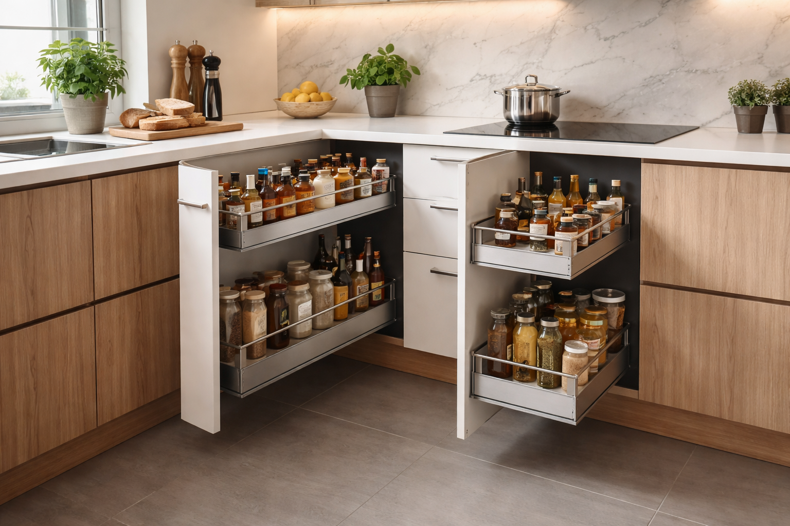 Kuchnie na wymiar z szufladami cargo – praktyczne, trwałe i dopasowane do wnętrza.